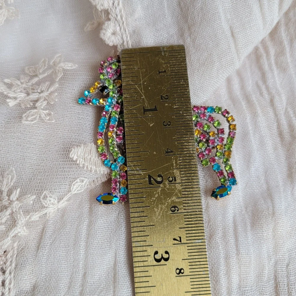 Vintage 1950s Czech Crystal Rhinestone Poodle Dog Brooch Multi Color Pot Metal